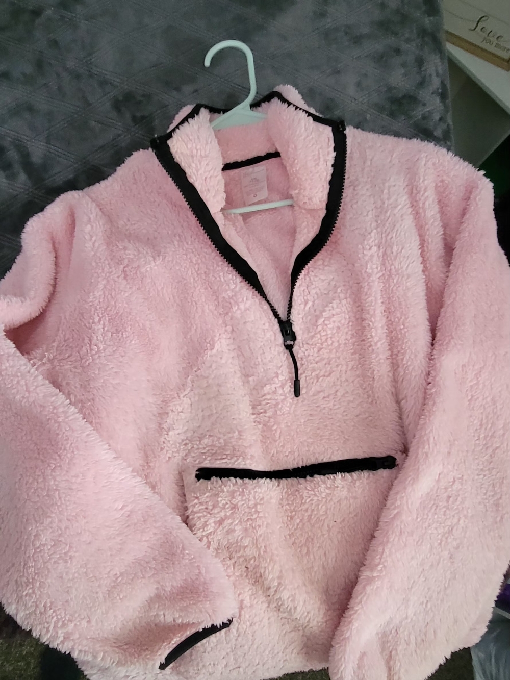 No Boundaries Pink Sherpa Pullover Jacket with Black Trim